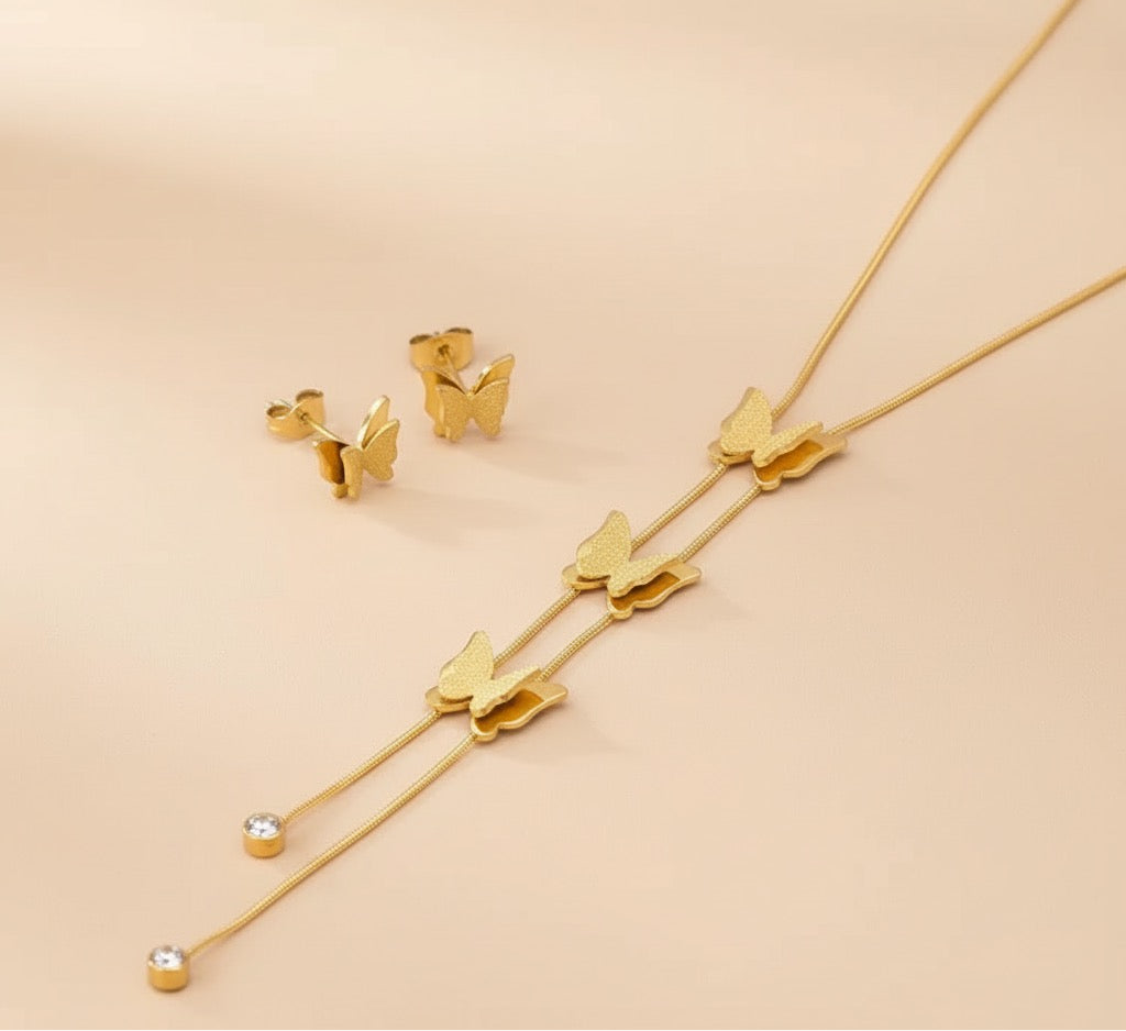 🦋 Sautoir & boucles Papillon doré ✨